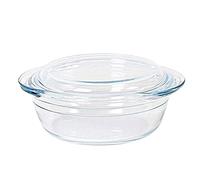 Cacerola de vidrio borosilicato con tapa 1.1 L + 0,3 L. Cazuela, fuente, molde redondo para horno con asas 21 x 18 x 8 cm