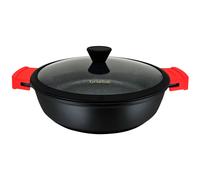 briebe Black Titanium Cacerola Baja de Cocina Inducción Antiadherente Titanio, Cazuela 28cm, Aluminio Fundido, Recubrimiento sin PFOA, Tapa Cristal, Asas Silicona, Vitrocerámica, Gas, Horno