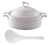 Cacerola pequeña de cobre, sopera redonda blanca 2, L con tapa(Gold,1.5L/1.4QT)