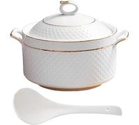 Cacerola pequeña de cobre, sopera redonda blanca 2, L con tapa(Gold,2.2L/2QT)