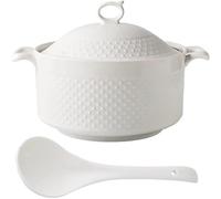 Cacerola pequeña de cobre, sopera redonda blanca 2, L con tapa(White,2.2L/2QT)