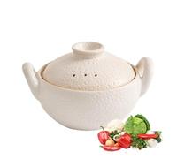 Cacerola redonda con tapa, olla caliente de cerámica, olla de cerámica japonesa resistente al calor con asa, cacerola for cocinar en la cocina, for cocinar al a fuego lento(White,1120ML)
