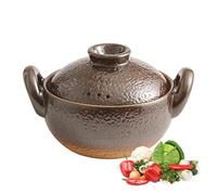 Cacerola redonda con tapa, olla caliente de cerámica, olla de cerámica japonesa resistente al calor con asa, cacerola for cocinar en la cocina, for cocinar al a fuego lento(Brown,2050ML)
