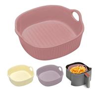 Cacerola redonda de cerámica, para freidora de aire caliente, 18,5 x 16,5 x 5,5 cm, para lasaña, molde redondo para lasaña, patatas fritas, sopa (rosa)