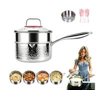 Cacerola titanio con tapa, cacerola titanio antiadherente recubrimiento martillado, salsa inoxidable 5 capas vertido calentamiento rápido uniforme for estufas hogar(Silver with Steamer,3.1L)