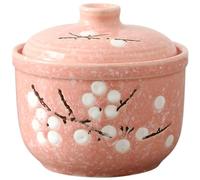 Cacerolas de cerámica, Cacerola for guisar con tapa, 400 ml, taza de porcelana for sopas y guisos, tazón pequeño for cocinar al vapor, ramen redondo(Pink)