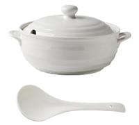 Cacerolas pequeñas de cobre, sopera blanca porcelana con tapa, redonda(Ceramic Cover,1.2L/1.1Quarts)