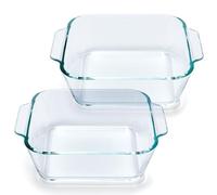 Cacerolas pequeñas, paquete de 2, plato cuadrado de vidrio de 5 pulgadas, bandeja para hornear porciones individuales para horno, microondas, freidora de aire, huevos cuadrados, cuencos transparentes