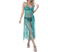 Cache-Camisetas y Sarongs, Falda de playa con borde europeo y lentejuelas de moda costuras con lentejuelas tirantes cosidos a mano falda larga con flecos oculta-traje de baño