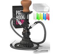Cachimba Shisha - Shisha Cachimba completa 2 Tubos- 30 cm Negro Mini Cachimba 2 Tubos Cachimba Set con 50x láminas, cazoleta cachimba 10x puntas 2x boquilla 2x tubo hookah boquillas portátil con todo