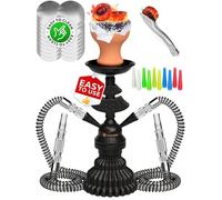Cachimba Shisha - Shisha Cachimba completa 2 Tubos- 30 cm Negro Mini Cachimba 2 Tubos Cachimba Set con 50x láminas, cazoleta cachimba 10x puntas 2x boquilla 2x tubo hookah boquillas portátil con todo