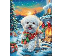 Cachorro bichón frisé con regalos navideños Puzzles 1000 Piezas Obra De Arte Decorativa Premium Ciencia ficción sueño mágico Rompecabezas Familiar Para Adultos DIY Creativo Aliviar Estrés Portátil 100