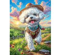Cachorro Bichon Frisé en el jardín floral Puzzle 1000 Piezas Cartón Blanco Premium Para Expertos Cuento de hadas tierno de acompañamiento Vacaciones Fines Semana Hobby Y Ocio Regalo Navideño Calidad P