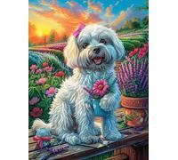 Cachorro Bichon Frisé en el jardín Floral Puzzle 1000 Piezas Papel Principiantes Cuento de Hadas tierno de acompañamiento Agilidad Mental Actividad Hacer En Grupo Colgar Pared Detall