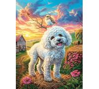 Cachorro bichón frisé en Pradera Florida Puzzle 500 Piezas Familiar Creativo Ciencia ficción sueño mágico Rompecabezas 3D para Familia Juguete Educativo Construir Maquetas Aliviar Estrés 500 PCS