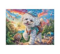 Cachorro Bichon Frisé Entre Las Flores Puzzle 500 Piezas Cartón Resistente para Adultos Entretenimiento Individual Desconectar Estrés Colgar En Pared Idea De Regalo 500 PCS