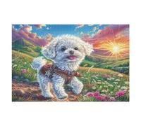 Cachorro Bichon frisé Flores Puzzles 1000 Piezas Maquetas Educativas Avanzadas Tiempo Feliz Desafío Intelectual para Familia DIY Creativo Construir Juguete Educativo 1000 PCS