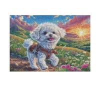Cachorro Bichon frisé Flores Puzzles 300 Piezas Obra De Arte 3D Familiar Tiempo Feliz Rompecabezas para Adultos Aliviar Estrés Decoración Hogar Moderno DIY 300 PCS