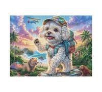 Cachorro Bichon frisé Flores Puzzles 500 Piezas Construir DIY 3D Tiempo Feliz Rompecabezas para Adultos Maquetas Educativas Aliviar Estrés Estera Portátil 500 PCS
