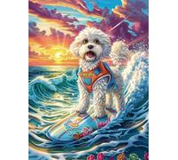 Cachorro bichón frisé surfeando Ola Puzzles 1000 Piezas Construir DIY 3D Paisaje de Ciencia ficción Rompecabezas para Adultos Maquetas Educativas Aliviar Estrés Estera Portátil 1000 PCS
