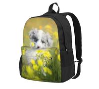 Cachorro blanco de pastor australiano en el centro comercial,Mochila con bolsillos, mochila informal para el día a día, resistente al agua, ideal para la escuela, viajes