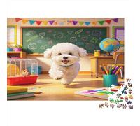 Cachorro Blanco en Aula Puzzle de 1000 Piezas Papel para Adultos Entorno Escolar Concentración Relajación Puzzle para Toda la Familia Regalo 52x38cm/1000pcs