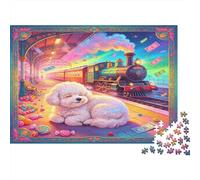 Cachorro Blanco en Estación Puzzle de 1000 Piezas Papel para Adultos Vista de Tren Nocturno Colorido Puzzle para Toda la Familia Relajante Regalo 52x38cm/1000pcs