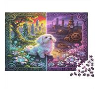 Cachorro Blanco Puzzle de 1000 Piezas Puzzle para Adultos Papel Bosque Fantástico y Ciudad Steampunk Escena Relajante Decoración Familiar Regalo 70x50cm/1000pcs