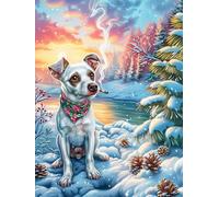 Cachorro Border Collie en el jardín nevado Puzzles 300 Piezas Decorativo Hogar Mitos Animal-Planta Obra De Arte Rompecabezas Familiar para Adultos Desafío Intelectual DIY Creativo 300 PCS