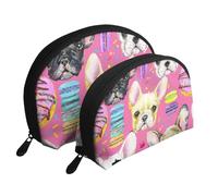 Cachorro Bulldog Francés Acuarela, Bolsa de Maquillaje de Concha, Monedero pequeño para Mujer, Bolsa de artículos de tocador, Bolsa de cosméticos, 2 Piezas