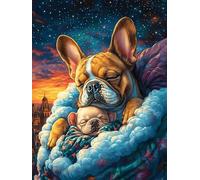 Cachorro bulldog francés durmiendo con oso de peluche Puzzles 500 Piezas Estera Portátil 3D Animales salvajes y domésticos Rompecabezas Familiar Para Adultos Aliviar Estrés Decoración Hogar Moderno Cr