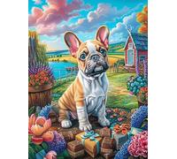 Cachorro Bulldog Francés en el jardín floral Rompecabezas 500 Piezas Cartón Para Toda La Familia Cuento de hadas de acompañamiento mágico Entretenimiento Casero Calmar La Mente Calidad Profesional Det