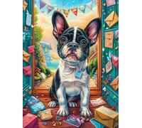 Cachorro Bulldog francés en habitación acogedora Puzzles 500 Piezas Obra De Arte 3D Familiar Animales y Plantas Rompecabezas para Adultos Aliviar Estrés Decoración Hogar Moderno DIY 500 PCS