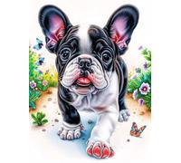 Cachorro Bulldog francés en jardín floreciente Puzzles 1000 Piezas Maquetas 3D Construir Planta Silvestre Rompecabezas Educativo para Familia Desafío Intelectual Decoración Hogar Moderno 1000 PCS