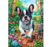 Cachorro Bulldog francés en jardín Florido Puzzles 1000 Piezas Maquetas Educativas 3D Ciencia ficción sueño mágico Rompecabezas para Familia Construir DIY Aliviar Estrés Decoración Hogar 1000 PCS