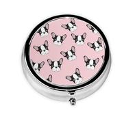 Cachorro Bulldog Francés Rosa, Pastillero, Pastillero redondo Pequeño contenedor de pastillas Organizador de pastillas de viaje