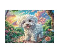 Cachorro caniche Blanco Flores Puzzle 1000 Piezas Desafío Intelectual 3D Realista Rompecabezas para Hombres Y Mujeres Obra De Arte Colorido Decoración Hogar 1000 PCS