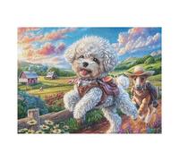 Cachorro caniche Blanco Flores Puzzle 500 Piezas Desafío Intelectual 3D Rompecabezas para Hombres Y Mujeres Obra De Arte Colorido Decoración Hogar 500 PCS