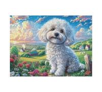 Cachorro caniche Blanco Flores Puzzle 500 Piezas Juguete Educativo Familiar Interactivo Tiempo Feliz Rompecabezas 3D para Hombres Y Mujeres Construir Maquetas Desafío Intelectual 500 PCS