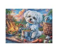 Cachorro caniche Blanco Flores Puzzle 500 Piezas Rompecabezas Familiar para Adultos Aliviar Estrés Decoración De Pared Moderna 500 PCS