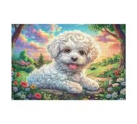 Cachorro caniche Blanco Flores Puzzles 1000 Piezas Impossible 3D Rompecabezas para Adultos Desafío Intelectual Estera Portátil DIY Moderno Creativo 1000 PCS