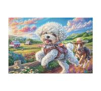 Cachorro caniche Blanco Flores Puzzles 1000 Piezas Maquetas Educativas 3D Rompecabezas para Familia Construir DIY Aliviar Estrés Decoración Hogar 1000 PCS