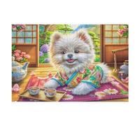Cachorro caniche Blanco Flores Puzzles 1000 Piezas Maquetas Educativas 3D Rompecabezas para Familia Construir DIY Aliviar Estrés Decoración Hogar 1000 PCS