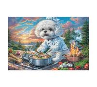 Cachorro caniche Blanco Flores Puzzles 1000 Piezas Moderno Decorativo Tiempo Feliz Rompecabezas Familiar para Hombres Y Mujeres Aliviar Estrés Maquetas Construir 1000 PCS