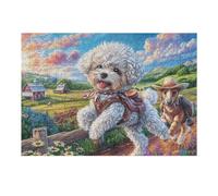 Cachorro caniche Blanco Flores Puzzles 300 Piezas Construir Maquetas Detalladas Rompecabezas para Adultos Desafío Intelectual Juguete Educativo 3D Moderno 300 PCS