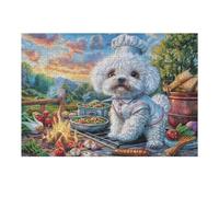 Cachorro caniche Blanco Flores Puzzles 300 Piezas Decoración Hogar 3D Rompecabezas Familiar para Adultos Obra De Arte Colorido DIY Creativo 300 PCS
