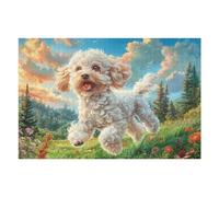 Cachorro caniche Blanco Garden Puzzle 1000 Piezas Desafío Intelectual 3D Realista Tiempo Feliz Rompecabezas para Hombres Y Mujeres Obra De Arte Colorido Decoración Hogar 1000 PCS