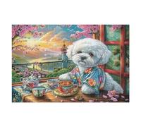 Cachorro caniche Blanco jardín Puzzles 1000 Piezas Moderno Decorativo Rompecabezas Familiar para Hombres Y Mujeres Aliviar Estrés Maquetas Construir 1000 PCS