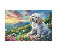 Cachorro caniche Blanco Puzzle 1000 Piezas Colorido Vibrante Rompecabezas para Adultos Obra De Arte Familiar Estera Portátil DIY Creativo 1000 PCS