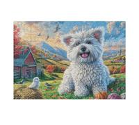 Cachorro caniche Blanco Puzzles 300 Piezas Estera Portátil Familiar Grande Rompecabezas para Adultos Aliviar Estrés 3D Maquetas Construir DIY Moderno 300 PCS